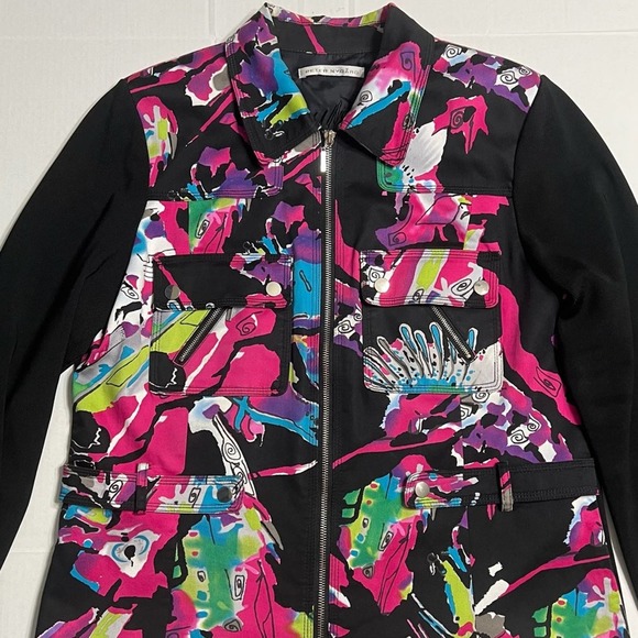 Peter Nygard Women's Black/Multi Abstract Full Zip Jacket - Picture 2 of 8